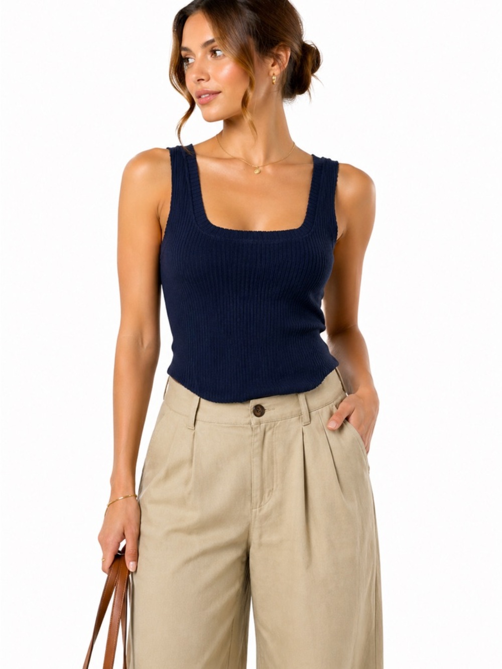 Cotton Citizen Navy Ribbed Tank Top Fitted Supima Modal Minimalist Chic